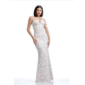 Dress The Population Antoinette Faux Pearl Lace Mermaid Gown Size S